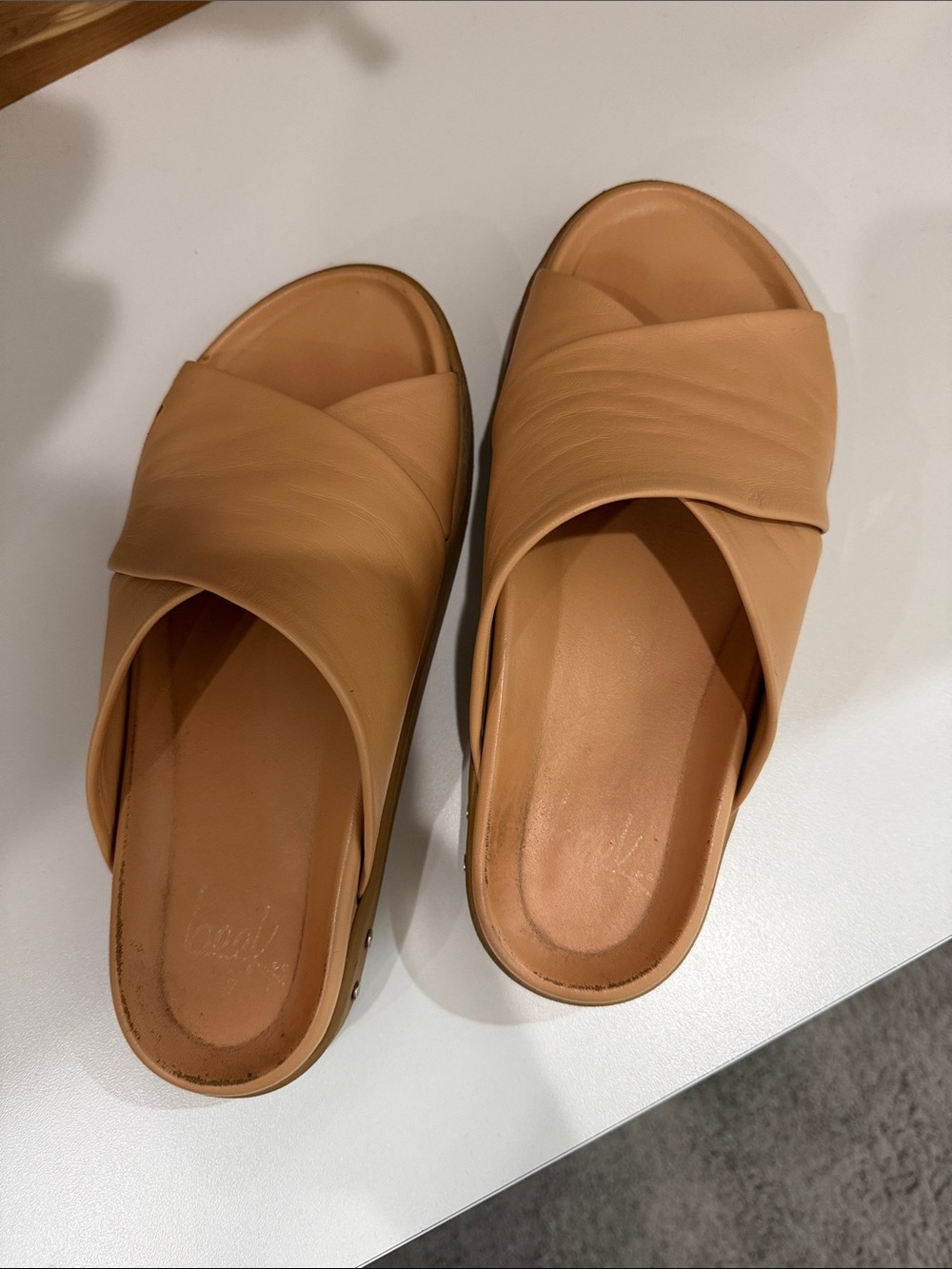 beek Tan Leather Slide Mules